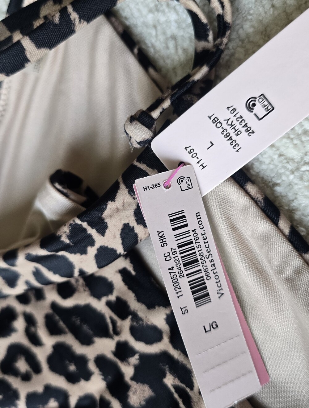 NWT Victoria's Secret Leopard Tie-Side Bikini Bottom - Beige & Black Size L - Picture 4 of 7